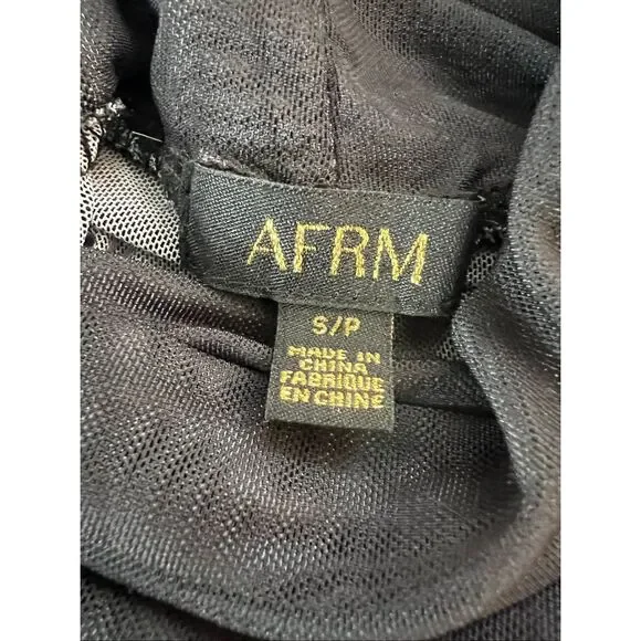 AFRM Black Aqua Rose Nude Floral Mesh Turtleneck Shailene Maxi Dress Size Small - Picture 10 of 13